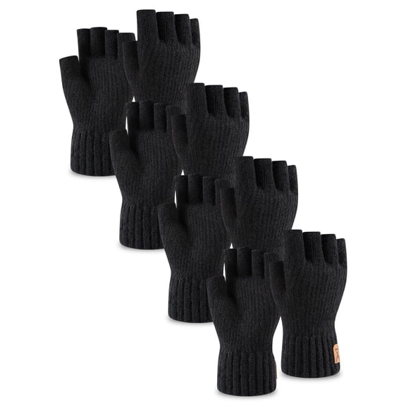 ARWSER Mens Half Finger Knitted Fleece Gloves, Warm Cold Weather Thermal Adults Gloves for Driving Texting, 4 Pairs