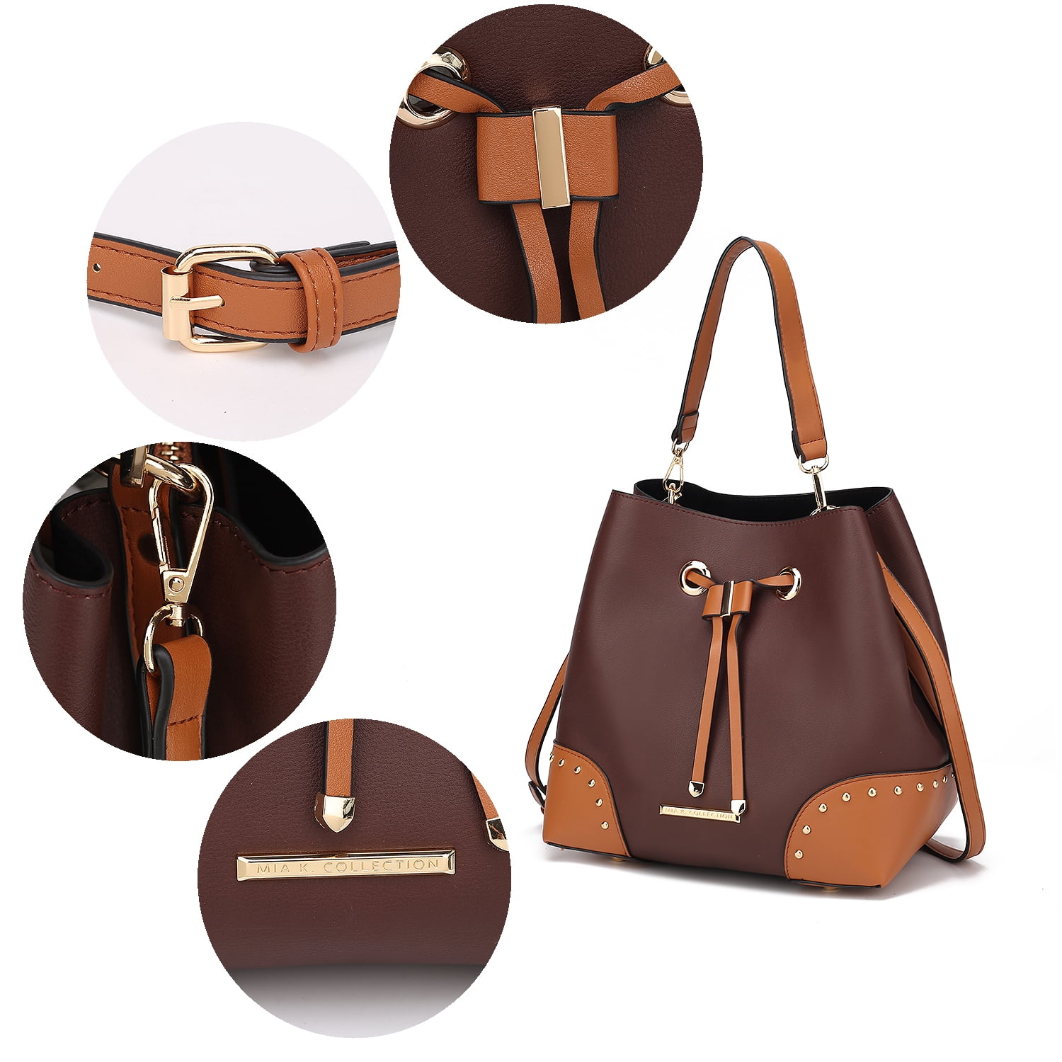 MKF Collection Candice Women's Color Block Bucket Bag & Wallet 2-Piece Set by Mia K. - Coffee/Cognac