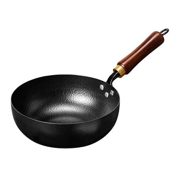 Hand Hammered Wok, Pre-Seasoned Nonstick Wok with Wood Handle, Traditional Small Wok for Single Portion, Authentic Carbon Steel Chinese Wok for Most Stoves