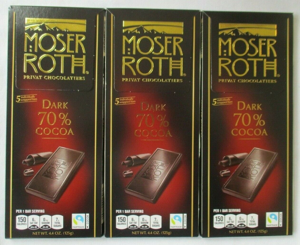 MOSER ROTH 4.4oz each pack Premium Dark Chocolate 70 Cocoa Product of Germany