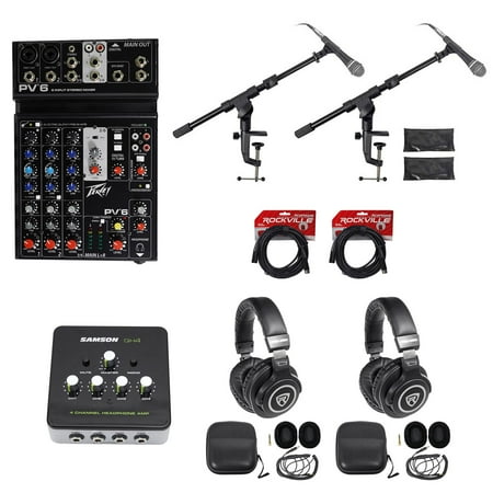 Podcast Podcasting Bundle w/Peavey Mixer+Samson Mics+Headphones+Stands+Cables