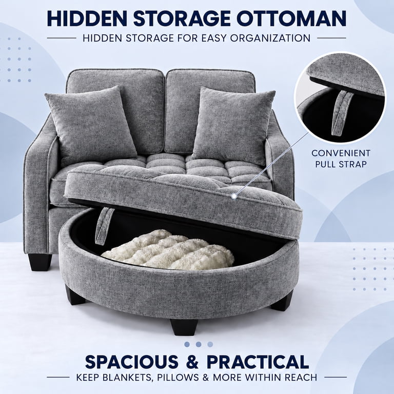 Moonmiss Oversized Chair and A Half, Gray Chenille with Storage Ottoman photo 6