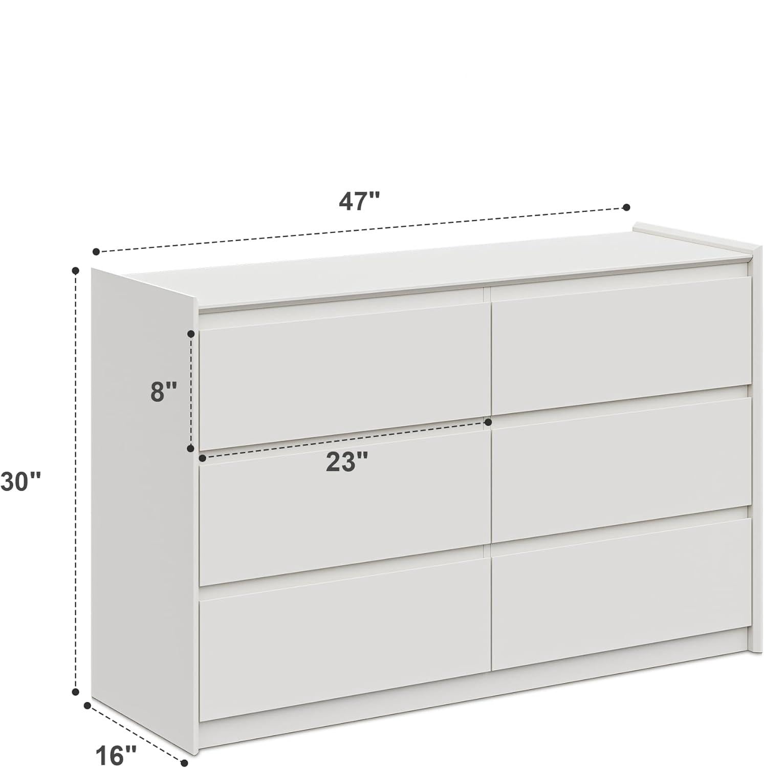 YAURA 47" Wide Modern White 6-Drawer Dresser, Chest of Drawers Storage Organizer for Bedroom, Closet, Hallway & Living Room