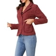 thumbnail image 4 of BLAZER DE TWEED PARA MUJER CHIC INSPIRADOR CON SOLAPA EN V, MANGA LARGA, ELEGANTE Y CASUAL DE NEGOCIOS, TAMAÑO M, ROJO OSCURO, 4 of 6
