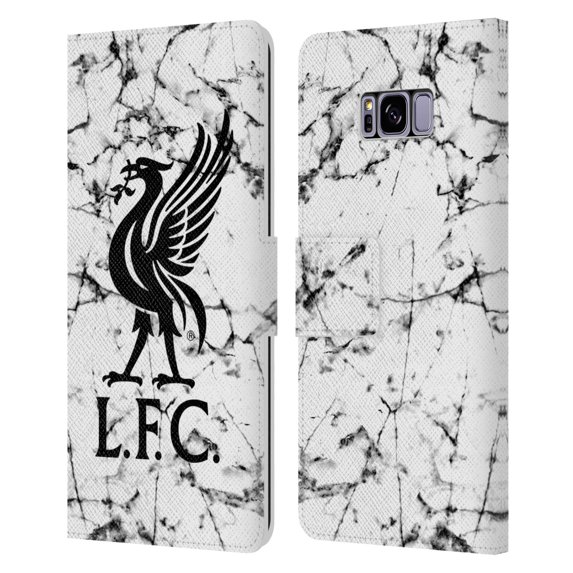 Head Case Designs Officially Licensed Liverpool Football Club Marble Black Liver Bird Leather Book Wallet Case Cover Compatible with Samsung Samsung Galaxy S8+ / S8 Plus