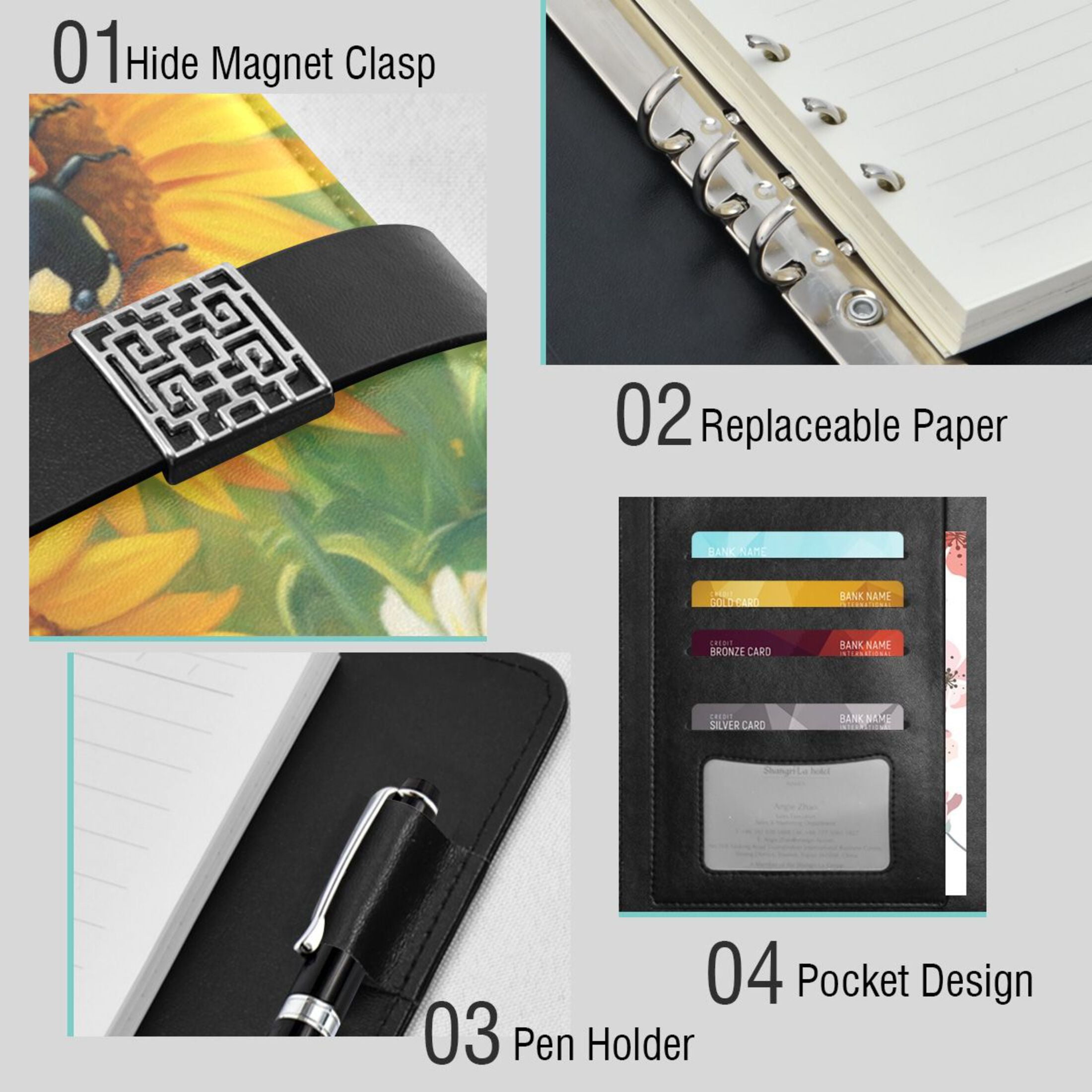 Leather Planner Leather Notebook Notebook Journal Binder Design Pen Pocket Design Convenient for Storage Red Ladybug