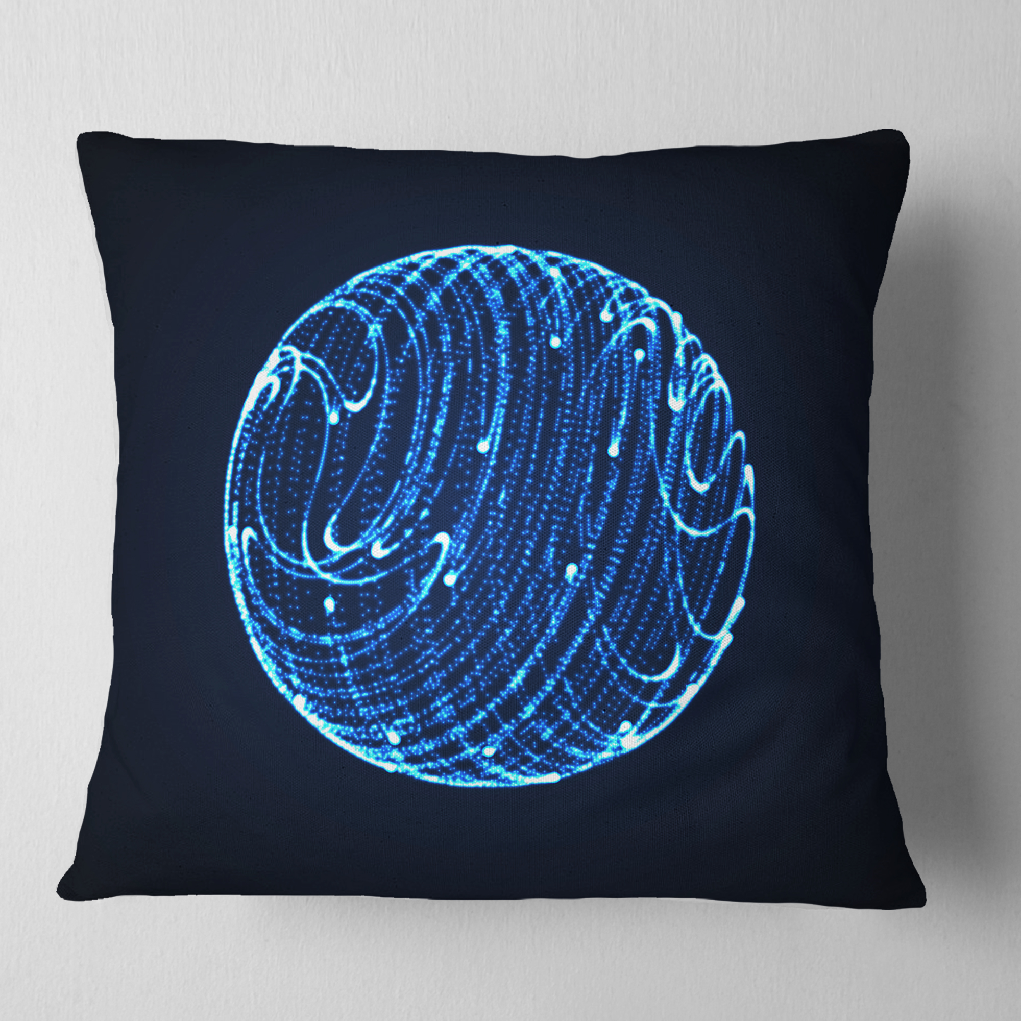 Designart Blue Glowing Particles - Abstract Throw Pillow - 16x16
