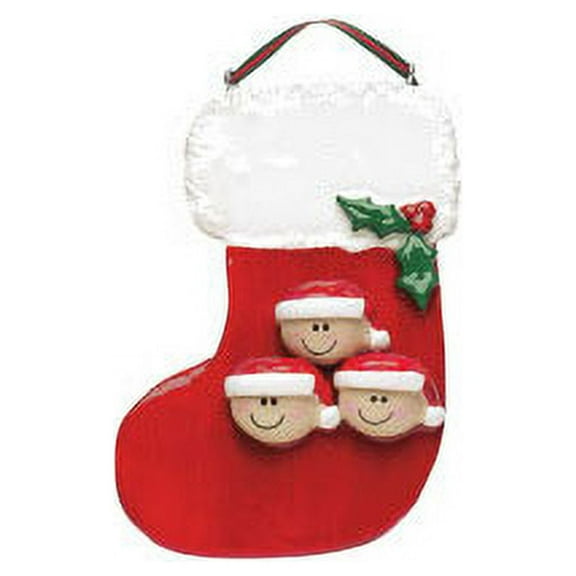 Red Stocking Family 3 Personalized Christmas Ornament DO-IT-YOURSELF