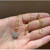 1.00Ct Round Cut Real Moissanite Flower Pendant Necklace 14K Yellow Gold Plated