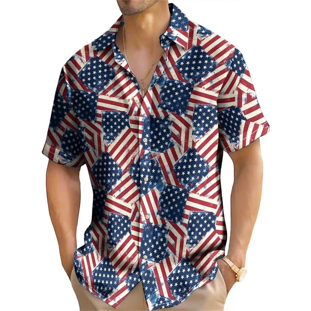 American Shirt Usa Flag Pattern Shirts For Men Independence Day Blouse Summer Casual Short Sleeved Tops Clothes Oversized Shirt