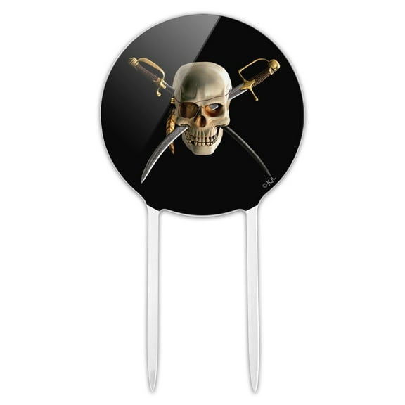 Acrylic Pirate Skull Crossed Swords Patch Cake Topper Party Decoration for Wedding Anniversary Birthday Graduation