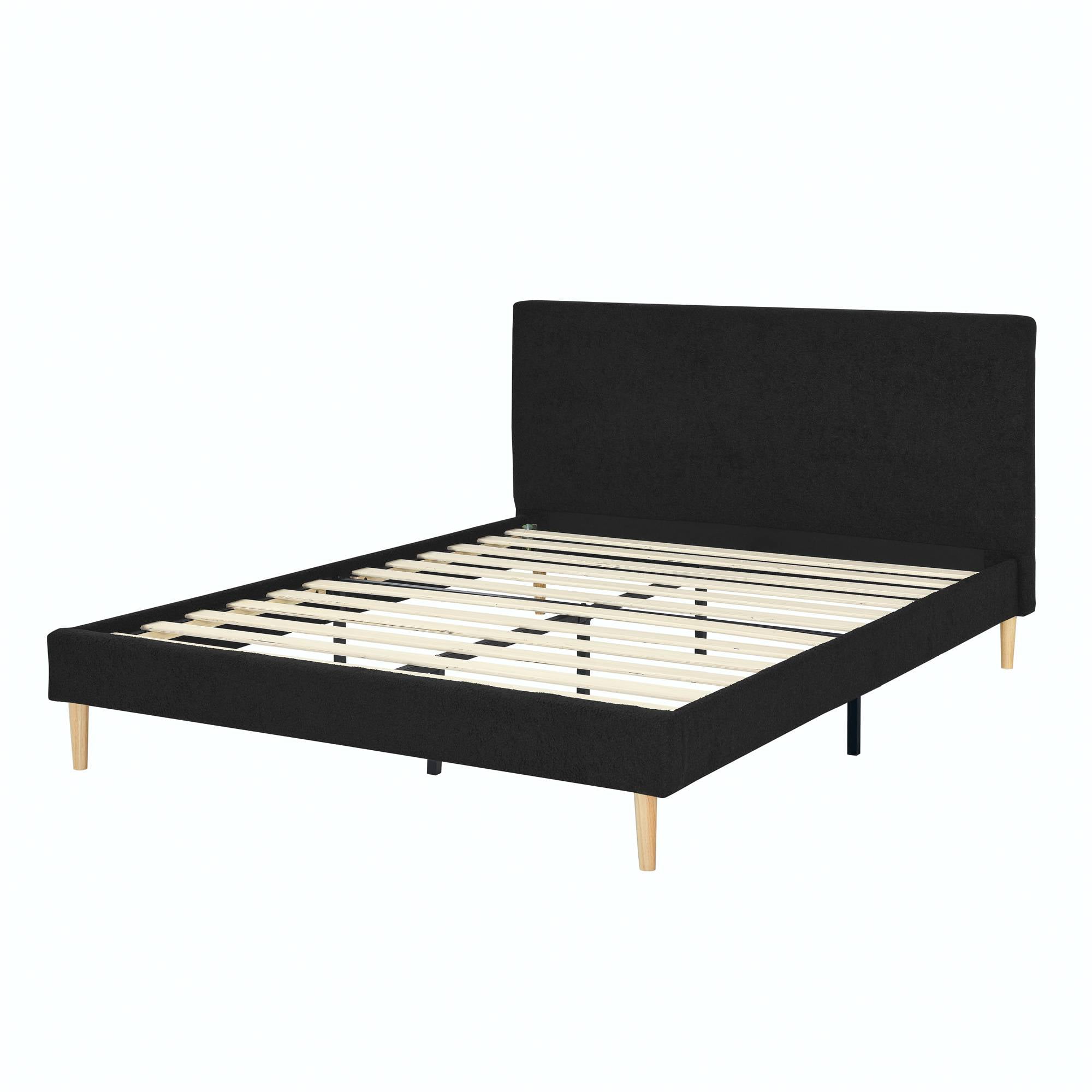 BSHTI Livingroom Design Modern King Size Platform Bed Frame with Upholstered Headboard and wood slats support for Livingroom,No Box Spring Needed