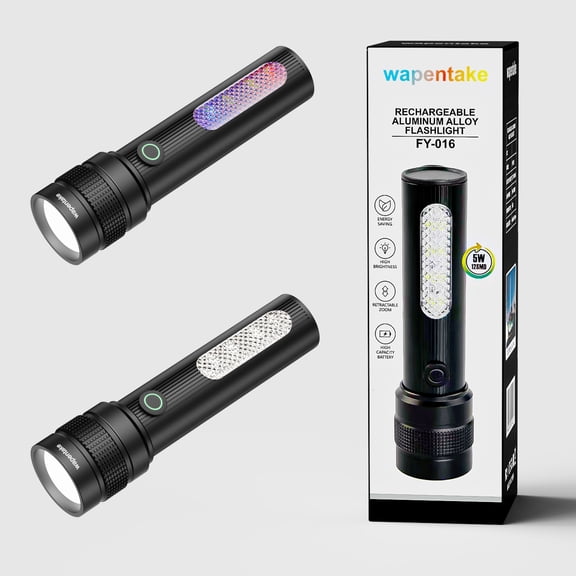 Wapentake Rechargeable LED Flashlight with Zoom, 5 Modes and COB Side Light for Camping and Everyday Use