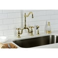 thumbnail image 4 of Kingston Brass KS7752TXBS French Country Two-Handle 3-Hole Deck Mount Bridge Kitchen Faucet with Brass Side Sprayer in Polished Brass, 4 of 8