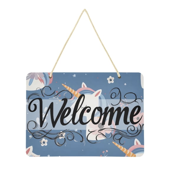 Welcome Sign for Front Door Farmhouse Wall Porch Fall Home Outside Indoor Christmas Decor 14"x10" PVC Cute Unicorn Head and Flowers