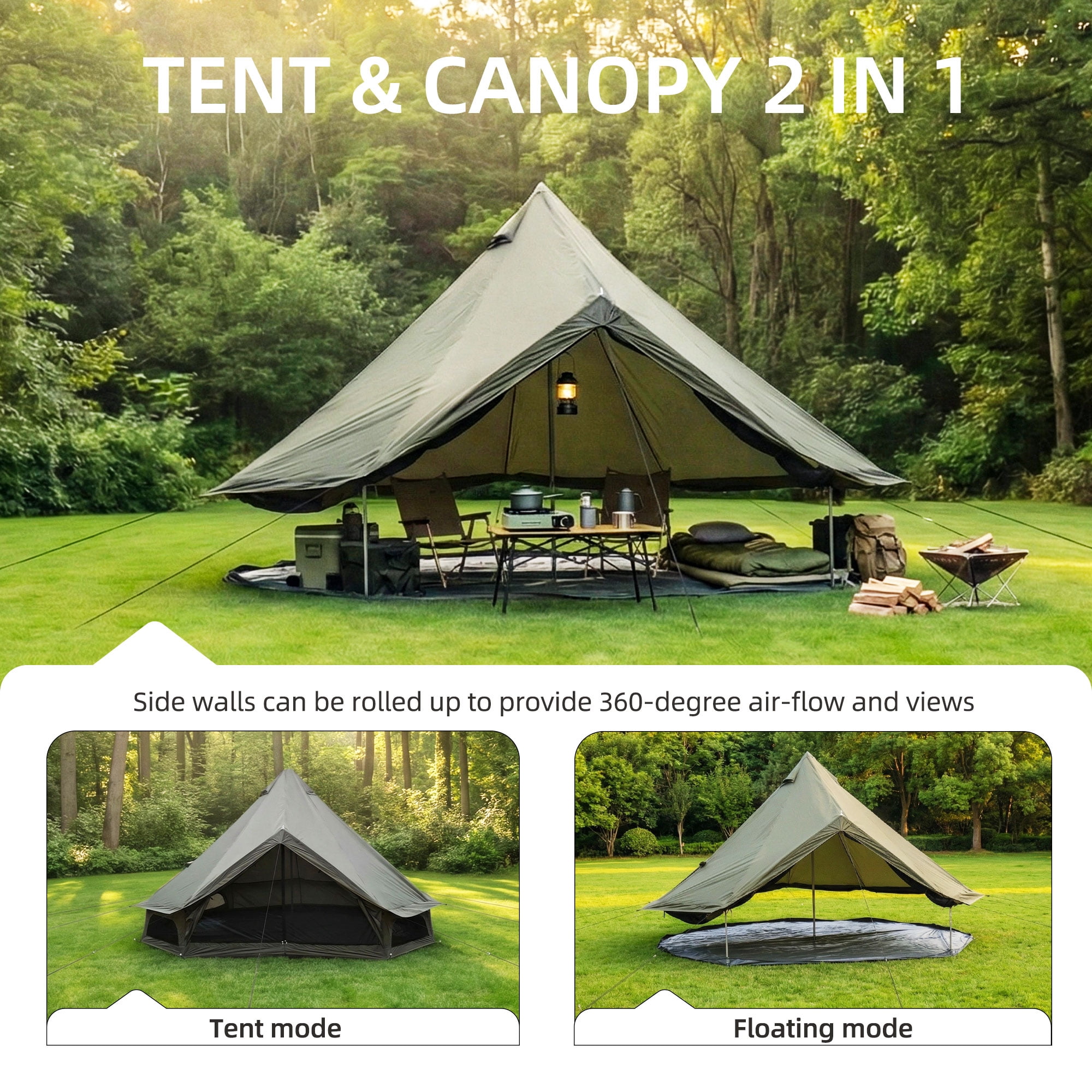 Yurt Tent with Stove Jack, 4 Season Waterproof Oxford Family Camping Tent, 9.8 FT Hot Tent Shelter Fits 3-4 People for Outdoor Party