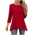 thumbnail image 3 of Bovxnpu 3/4 Length Sleeve Womens Tops, Cotton Casual Tunic Tops for Women Loose Dressy, Women's Fashion Printed T-shirt 3/4 Sleeves Blouse Round Neck Casual L, 3 of 6