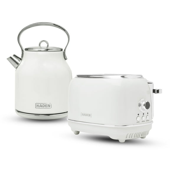 Haden Heritage 1.7 Liter Electric Kettle with 2 Slice Bread Toaster, White