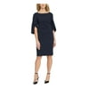 DKNY Womens Navy Ruched Zippered Tulip 3/4 Sleeve Crew Neck Above The Knee Evening Sheath Dress 14