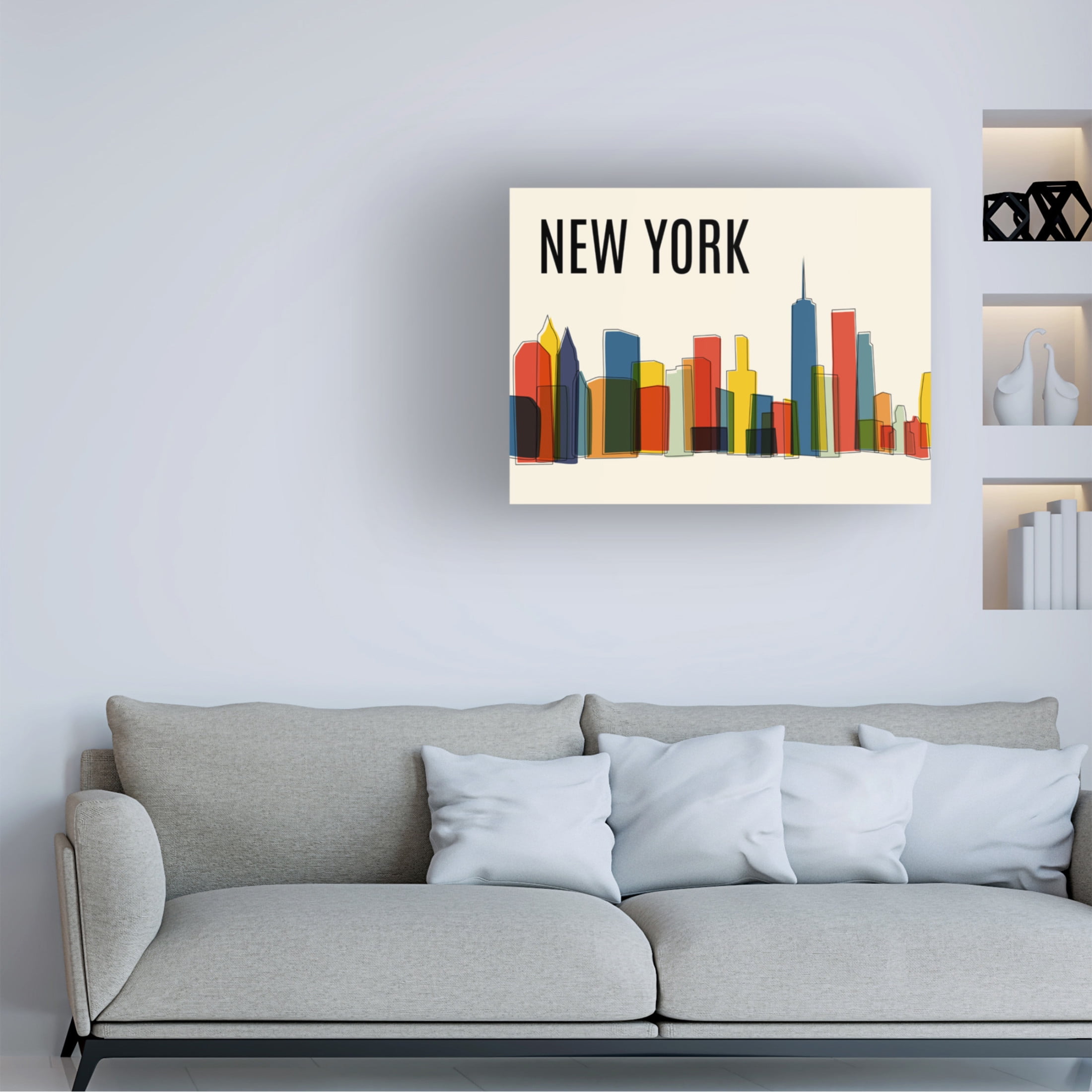 Canvas Wall Art - Tom Quartermaine 'New York Mid Century Modern Cityscape' Wall Art for Living Room, Bedroom, or Office Décor by Trademark Fine Art - 32 x 24 Inches