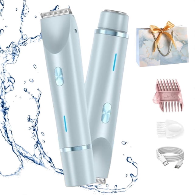 Afeitadora eléctrica femenina de doble cabezal, de precisión, resistente al agua, para uso en seco y húmedo, recortadora de línea del bikini, color azul.