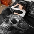 thumbnail image 3 of Homewish Baroque Skull Twin Bedding for Men, Black Silver Floral Gothic Bedding Comforter Set, Black Reversible, 7pcs, 3 of 7
