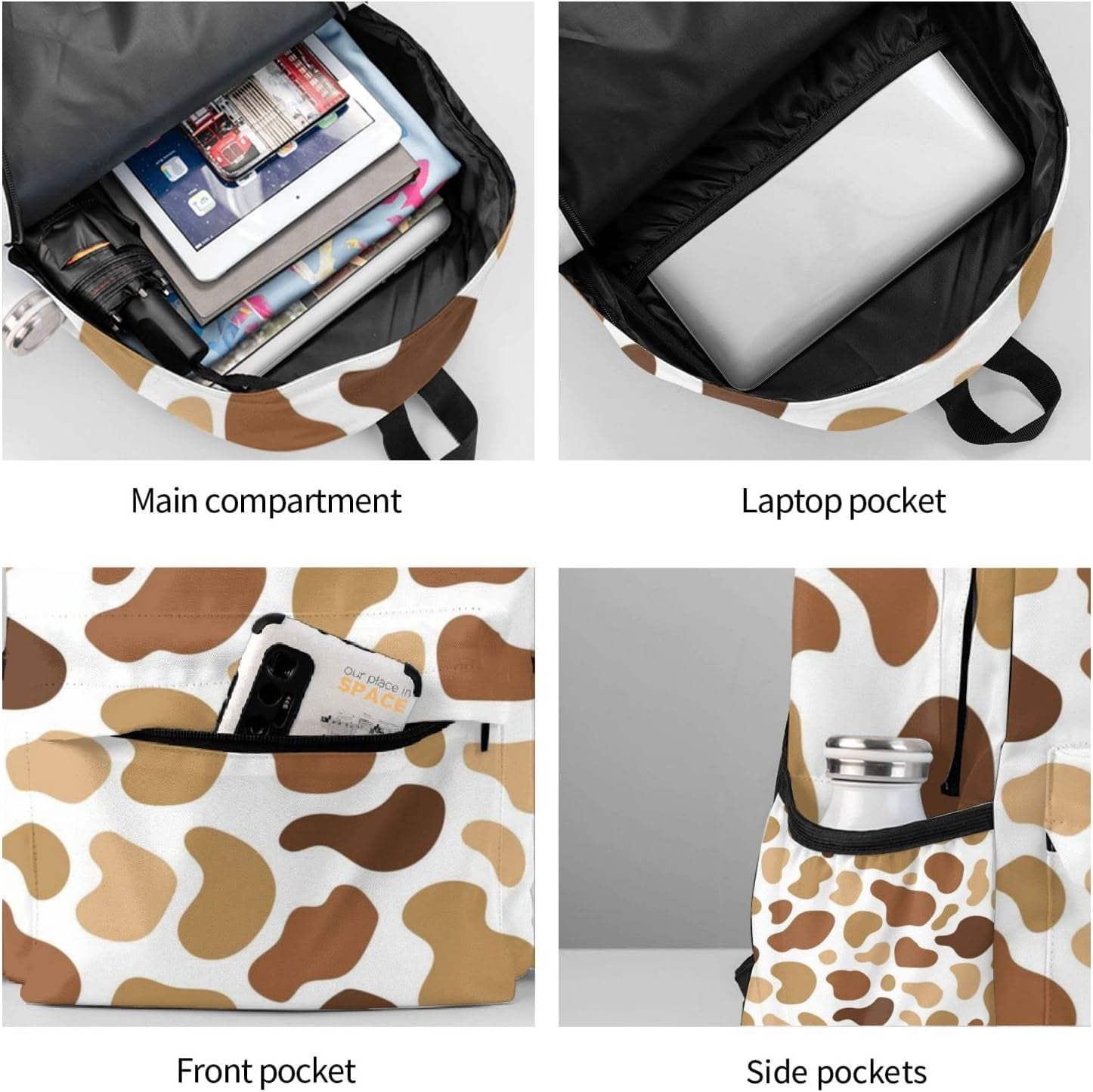 CROPD Cow Print Backpacks School Laptop Computer Backpack Book Bag Travel Hiking Camping Daypack