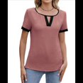 thumbnail image 1 of Blusas Informales Elegantes para Mujer, Blusas de Trabajo Informales de Negocios, Camisas de Corta con Cuello en V y Bloques de Color, Verano 2025 Rosa XL, 1 of 9