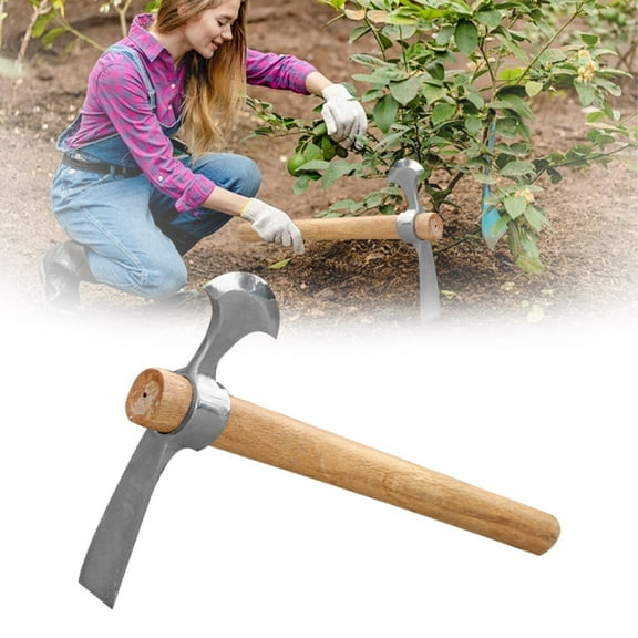 EZPXFCI Garden Pickaxe Weeding Mattock Gardening Tool, 2 in 1 Pickaxe for Digging, Heavy Duty Garden Pick Axe Hand Tool with Wooden Handle for Weeding Loosening Soil