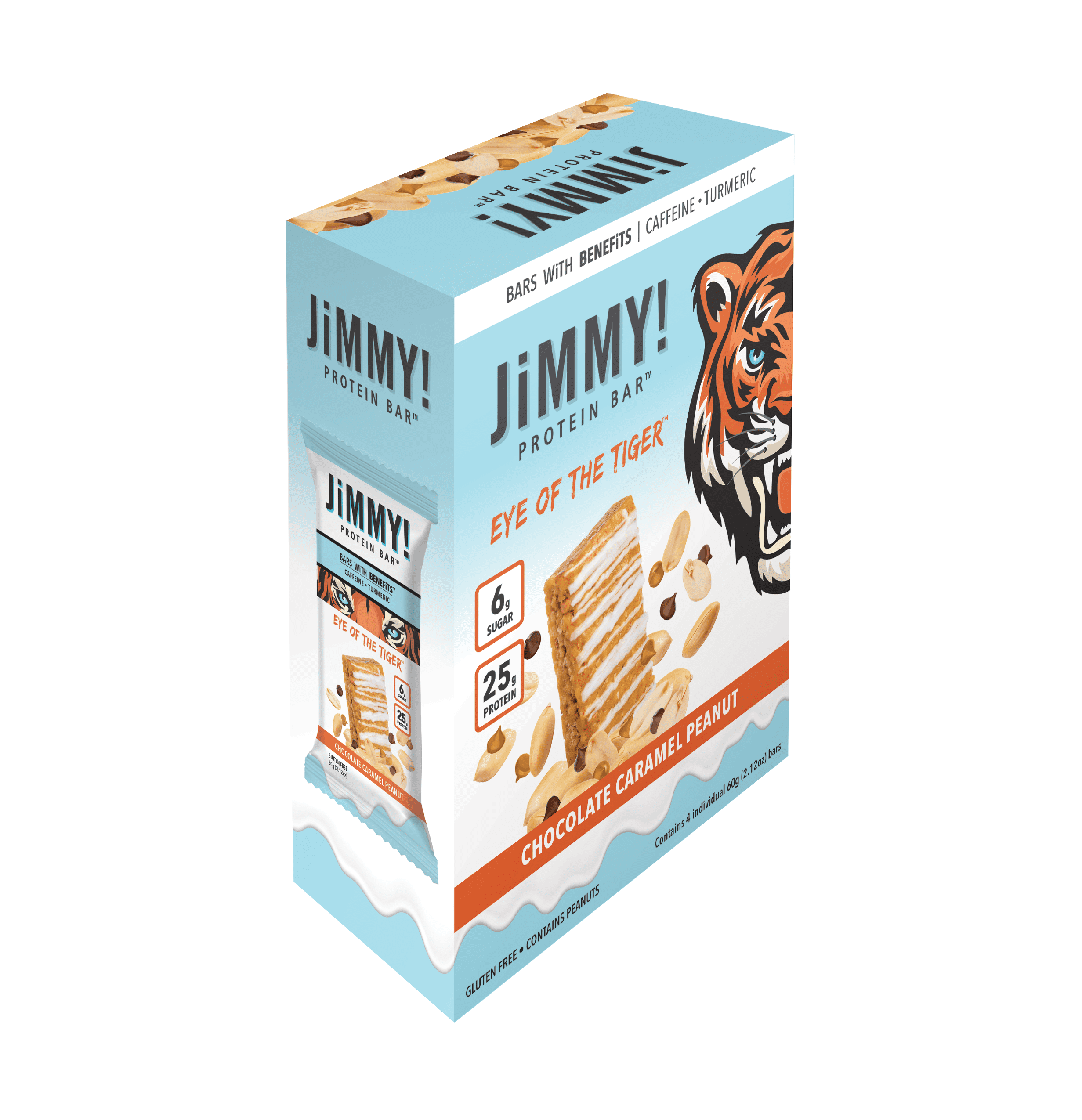 (3 pack) JiMMYBAR! Eye of the Tiger Caramel Chocolate Nut Protein Bar, 4 Pack