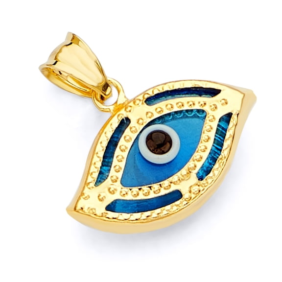 Wellingsale 14K Yellow Gold Polished Evil Eye Charm Pendant