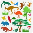 thumbnail image 1 of Plantilla reutilizable para pintar animales australianos (30 x 30 cm): canguro, perezoso, avestruz, lagarto, mono, flamenco, loro, pájaro. Plantilla para dibujar árboles., 1 of 9