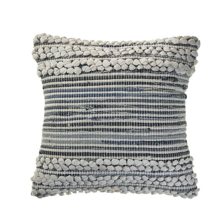 Ox Bay 18" x 18" Hand-Woven Blue/ Grey Stripe Cotton Blend Pillow Cover