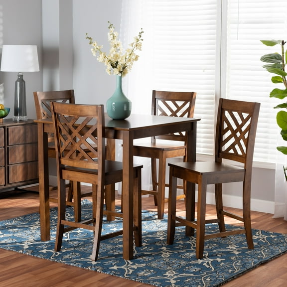 Baxton Studio Caron Modern and Contemporary Walnut Brown Finished Wood 5-Piece Pub Set