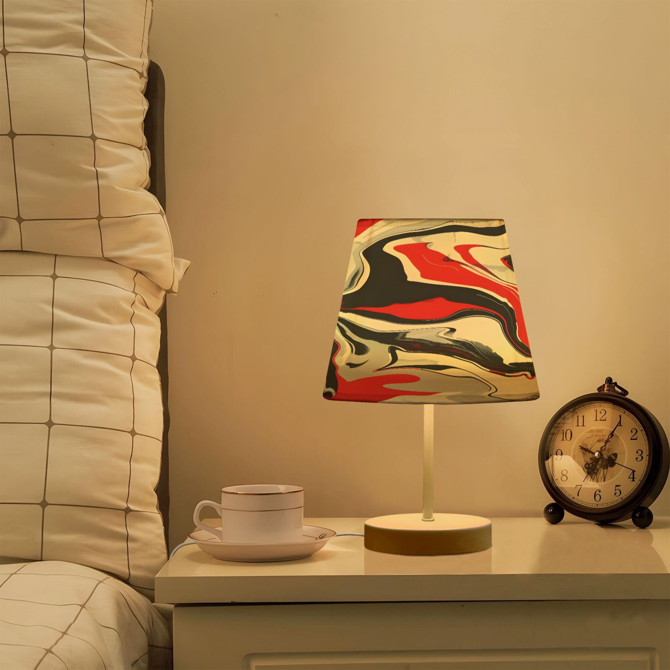 Red Black Liquid Marble Desk Lamp LED Table Nightstand Lamps with 3 Color Temperatures for Home Bedroom Living Room Decor 8x12
