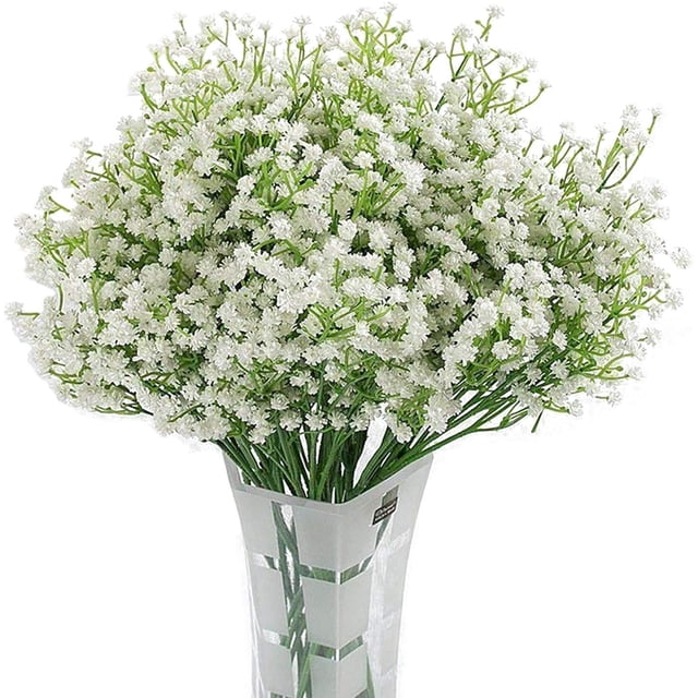 Real Touch Artificial Gypsophila 12Pc Flor de seda blanca para boda, fiesta, novia, decoración de oficina oso de fresa Juguete