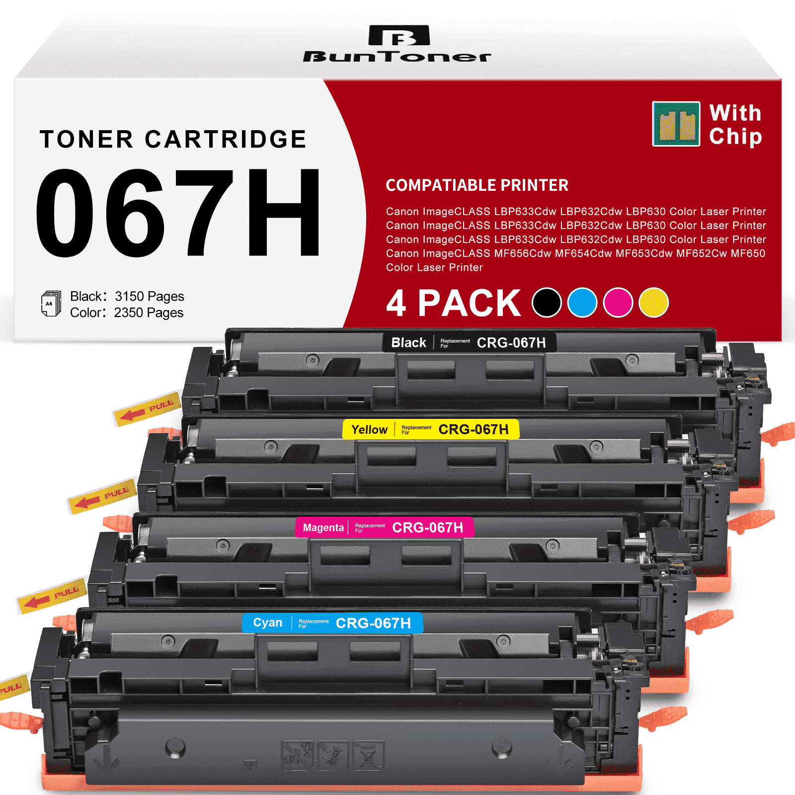 INKFUN, Toner Cartridge, 4 Pack Compatible for Canon 067H, High