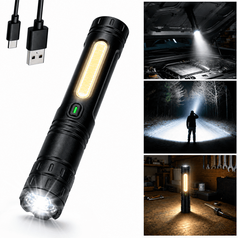 Amumu Rechargeable LED Flashlight with COB Work Light photo 1