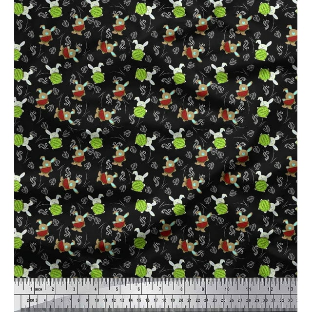 Soimoi Cotton Poplin Fabric Leaves,Watermelon & Rabbit Kids Printed Craft Fabric by The Yard 56 Inch Wide