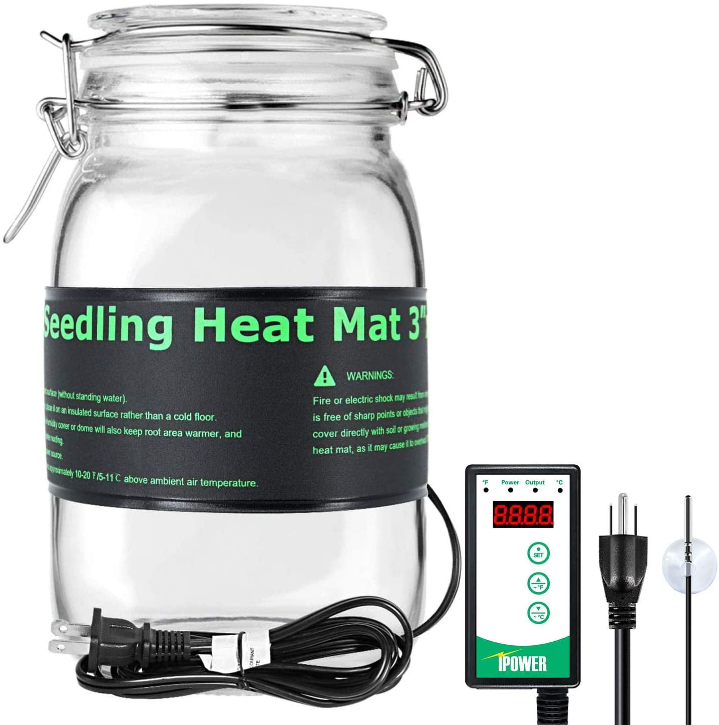 Black iPower GLHTMTM-A 20 x 20 Waterproof Durable Seedling Heat Mat Warm Hydroponic Plant for Indoor Gardening Germination Starting 