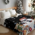 thumbnail image 3 of Christmas Snowman Flannel Blanket for Bed,Travel and Camping, Squirrel Cat Winter Tree Snowflake Black Super Soft Cozy Blanket for All Seasons 60"x80", 3 of 9