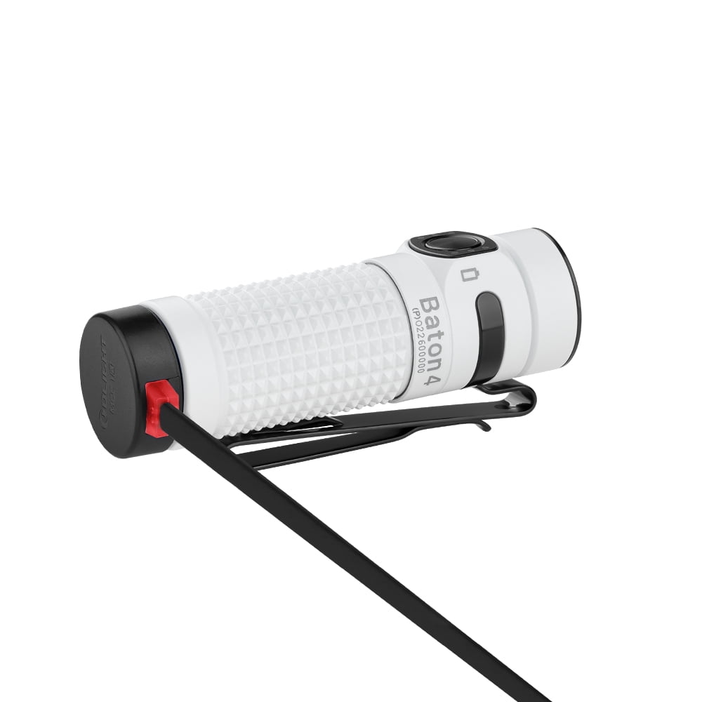 Olight Baton 4 Premium White Rechargeable Flashlight w/Charging Case, 1300 Lum