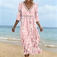 thumbnail image 6 of Ayolanni Fall Dresses for Women 3/4 Sleeve V-Neck Floral A-Line Maxi Dress Vacation Cotton Casual Flowy Long Dress Pink XL, 6 of 6