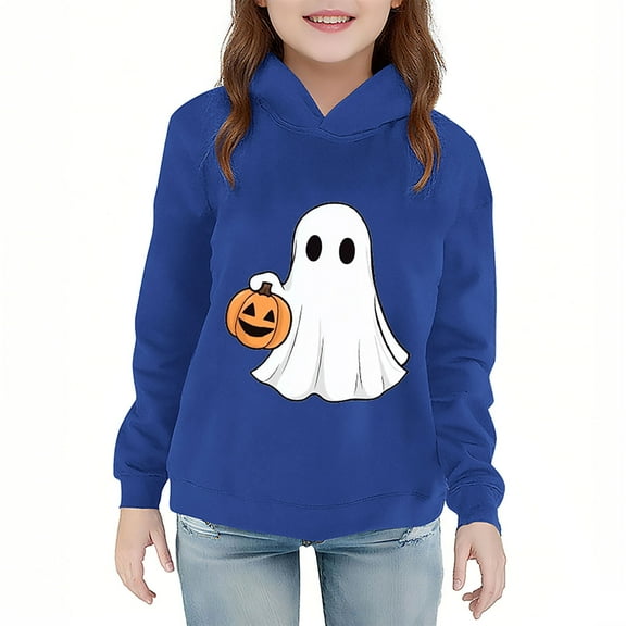 SERTG Kids Halloween Hoodie Sweatshirt with Cute Printed Fashion Soft Comfortable Long Sleeved Top for Children 2-7 Years(Blue,2 Years)