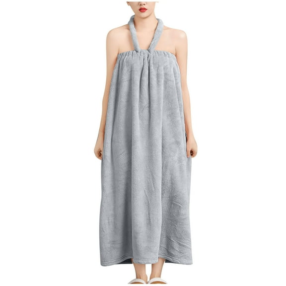 Rohuuque Women's Terry Cloth Robes Halter Neck Style Cotton Terry Absorbent Quick Dry Spa Robes Cover Up Bathrobe Gray