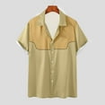 thumbnail image 2 of ZCFZJW Men's Short Sleeve Button Down Bowling Shirts Hawaiian Vintage Color Block Printed Casual Summer Regular Fit Beach Aloha Shirt Khaki#03 M, 2 of 5