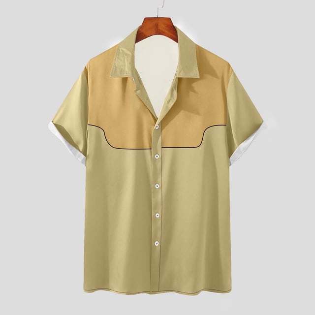 Camisa Elvqul para Hombre Casuales Stretch Cao Manga Corta de Bloques de Color con Solapa Abotonada