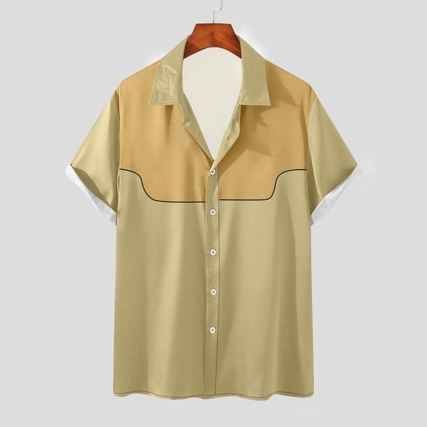 Camisa Elvqul para Hombre Casuales Stretch Cao Manga Corta de Bloques de Color con Solapa Abotonada