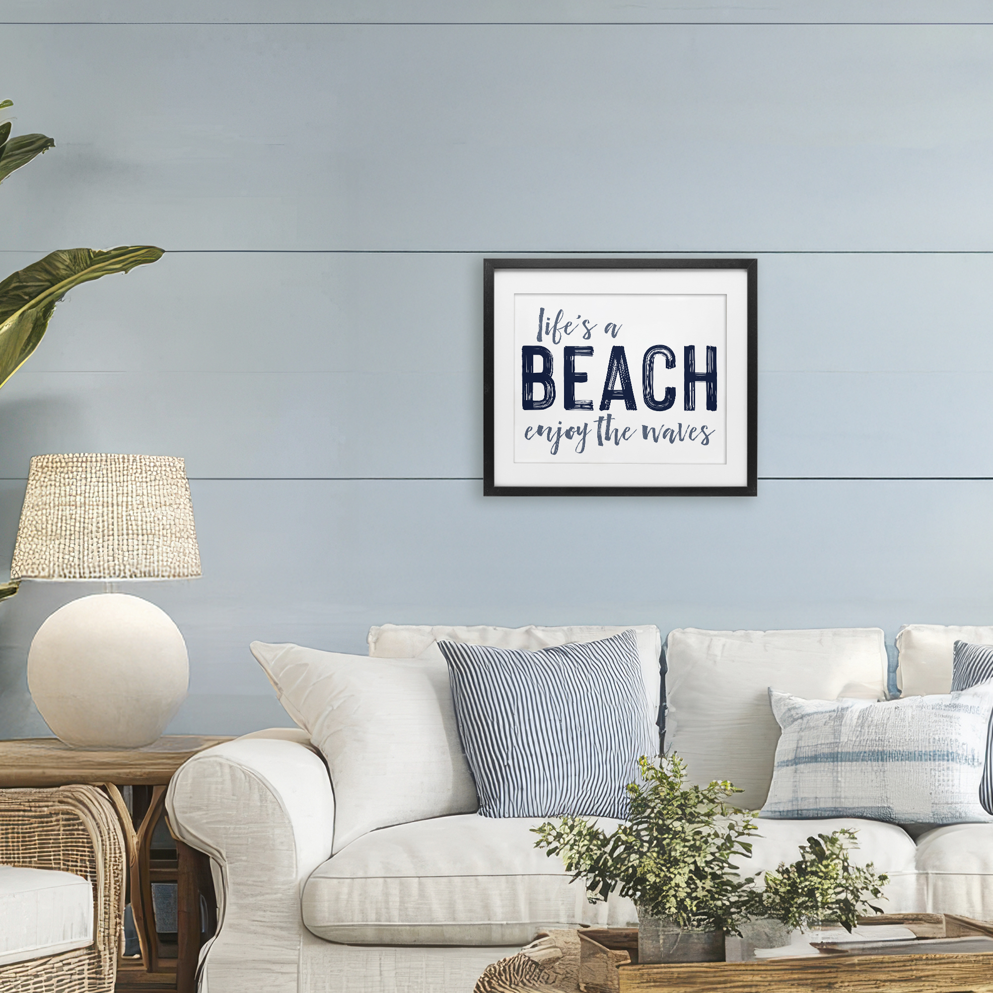 Summer Sentiment Enjoy Waves Black Framed Print Under Glass, design by Lettered and Lined