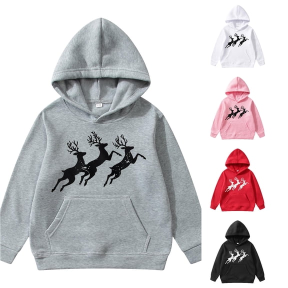 Tanghaowl Childrens Hoodies Hoodies for Girls Graphic Letter Print Pullovers Tops Long Sleeve Casual Soft Pullover Tops for Christmas Grey 5-6 Years